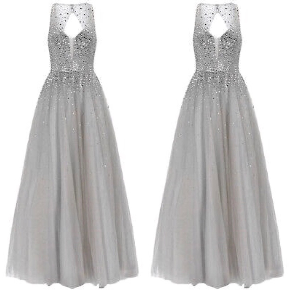 Silver Crystal Embellished Tulle Ball Gown - Picture 16 of 16